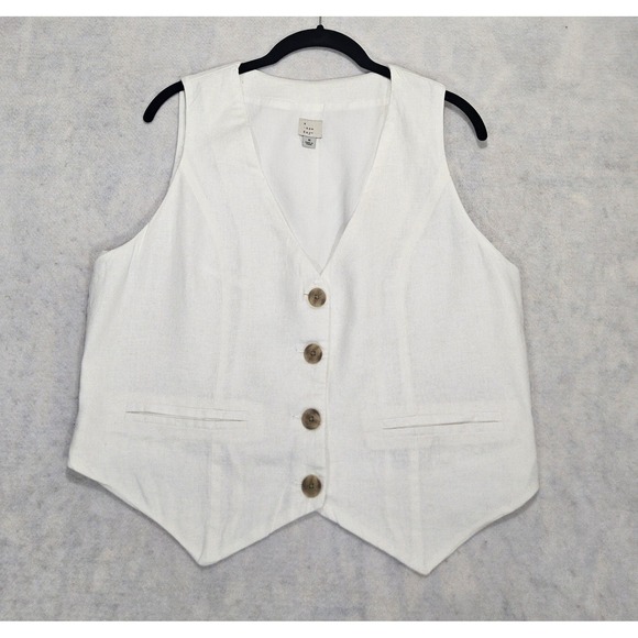 a new day Jackets & Blazers - A New Day Linen Vest Women M 10 Edwardian Light Academia Collegecore White Top